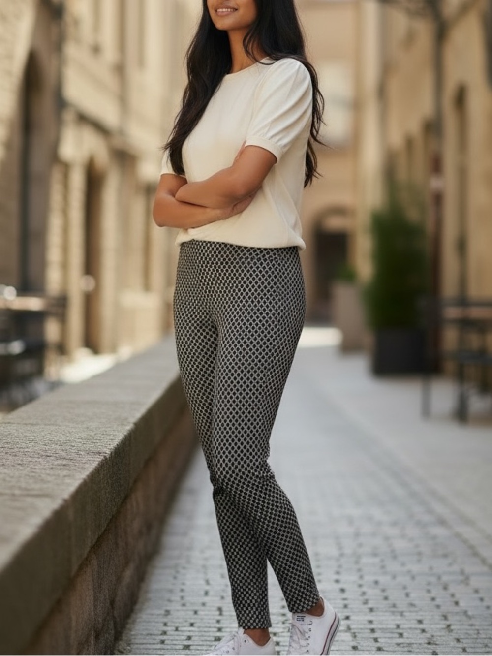 Cato Contemporary Diamond Print Leggings Black White Size 8